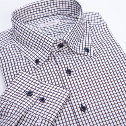 SmartMen Casual košeľa károvaná hnedá s modrou Button-down Slim fit