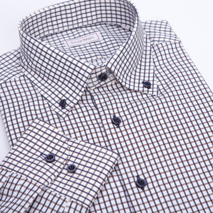 SmartMen Casual košile károvaná Button-down modro hnědá Slim Fit