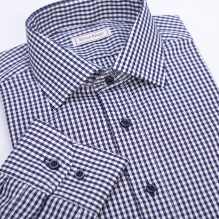 SmartMen pánska košeľa modrá kocka Smart Casual strih Slim fit