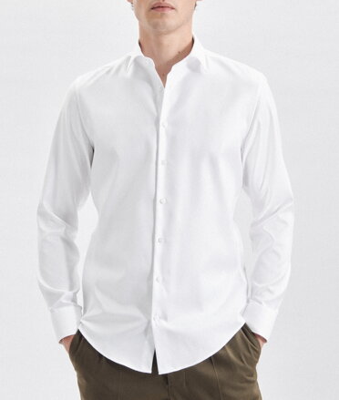 Pánska biela keprová nežehlivá košeľa Cover Shaped fit s dlhým rukávom Seidensticker