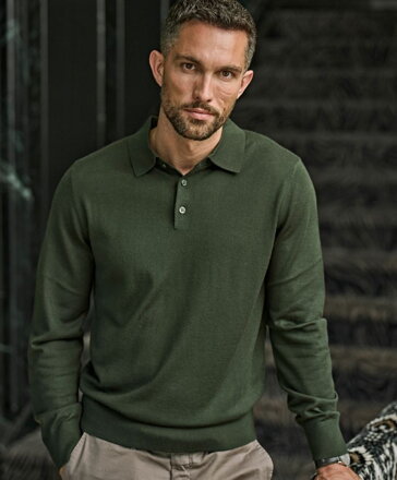 Pánsky merino polo sveter s légou a golierom TEE JAYS