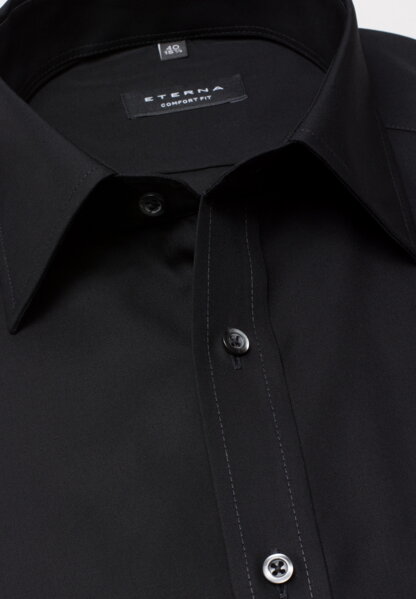ETERNA Comfort Fit čierna košeľa pánska krátky rukáv Popelín s vreckom