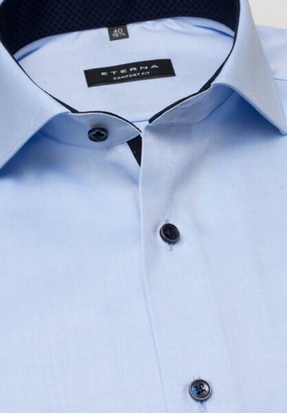 ETERNA Comfort Fit pánska košeľa modrá nie priesvitná s tmavo modrým kontrastom Non iron