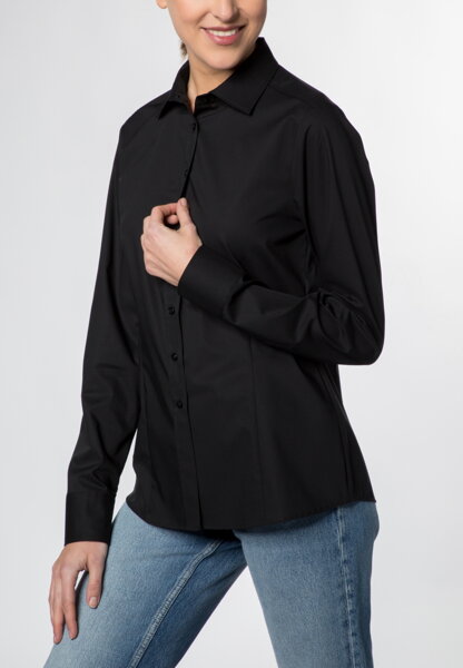 Čierna jednofarebná dámska blúzka dlhý rukáv ETERNA Modern Classic stretch bavlna Non Iron