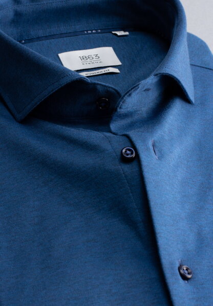 1863 BY ETERNA luxusná pletená pánska košeľa kráľovská modrá ETERNA Modern Fit super soft Easy Care