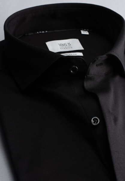 1863 BY ETERNA luxusná pletená pánska košeľa čierna ETERNA Modern Fit super soft Easy Care