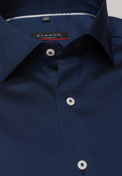 Pánská tmavě modrá vzorovaná elegantní košile s dlouhým rukávem ETERNA Modern Fit 70% Lyocell 26% Polyamid 4% Elastan Easy iron