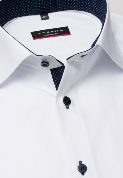 Pánska košeľa ETERNA Modern Fit Royal Oxford biela s modrým kontrastom Non Iron - Krátky rukáv