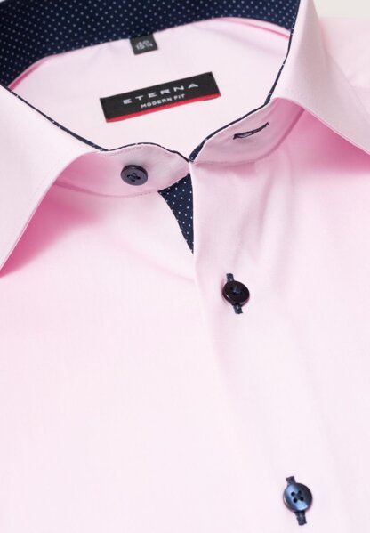 Jednofarebná ružová pánska košeľa ETERNA non iron s farebným kontrastom