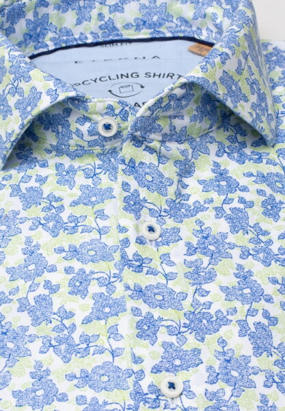 ETERNA Slim Fit pánska košeľa dlhý rukáv modro zelený kvetinový vzor Easy Iron