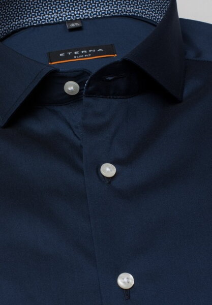 ETERNA Slim Fit strečová formálna košeľa dlhý rukáv Navy s kontrastom Non Iron 38