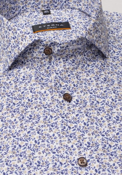 ETERNA Slim Fit košeľa dlhý rukáv 100% bavlna Non Iron modro okrový kvetinový vzor