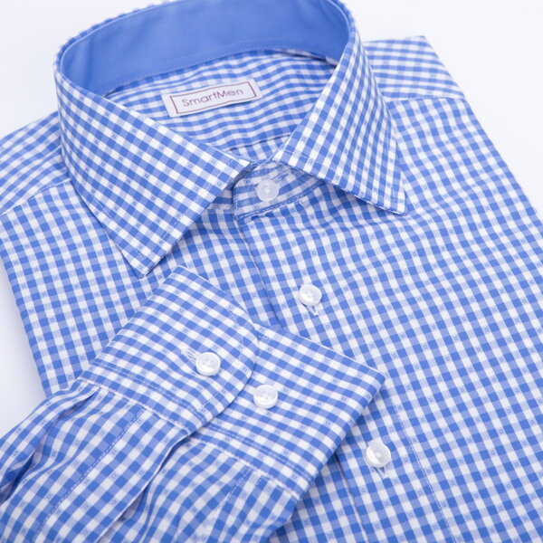 SmartMen pánska košeľa modrá kocka s kontrastom - Casual Slim fit
