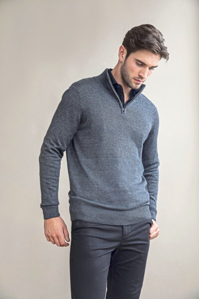 Pánsky pletený sveter na zips so stojačikom Henbury