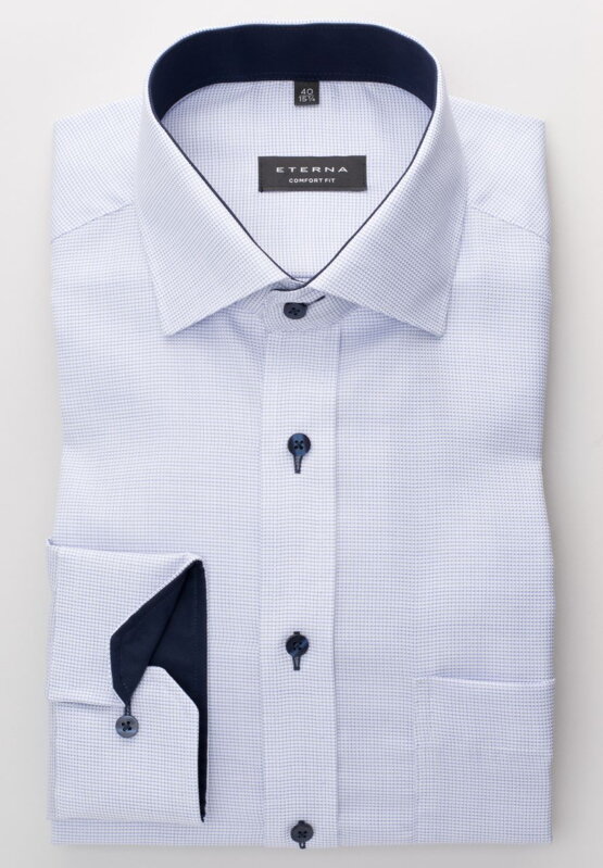 Pánska košeľa ETERNA Comfort Fit svetlomodrá s navy kontrastom Non Iron