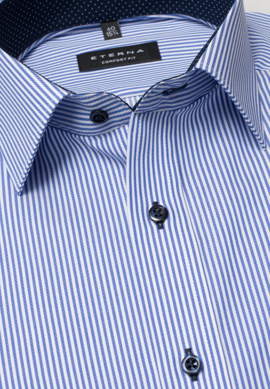 Pánska nežehlivá košeľa ETERNA Comfort Fit svetlo modrý prúžok s kontrastom rypsový keper