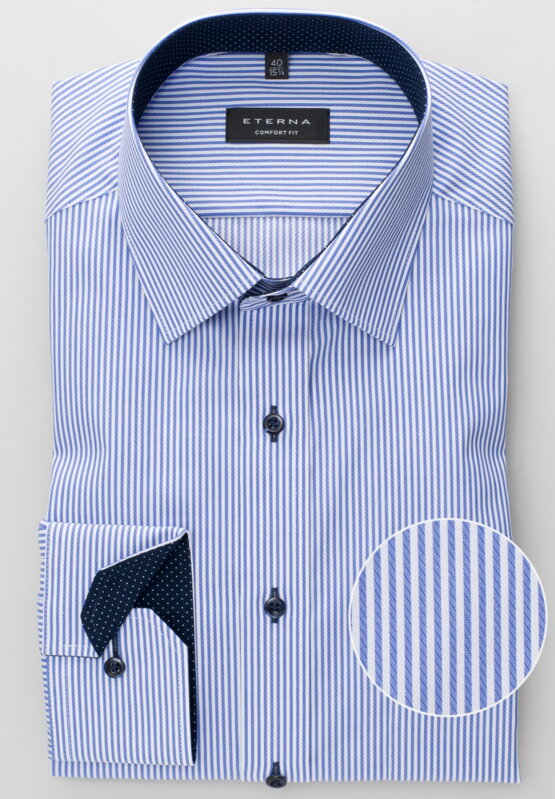 Pánska nežehlivá košeľa ETERNA Comfort Fit svetlo modrý prúžok s kontrastom rypsový keper