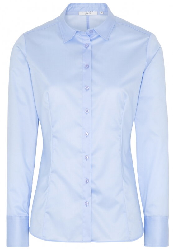 ETERNA Fitted dámska modrá cover blúzka dlhý rukáv rypsový keper 100% bavlna Non Iron