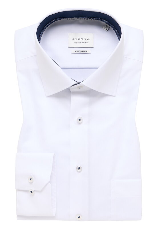 Biela keprová pánska košeľa ETERNA Modern fit Non iron s kontrastom