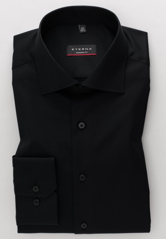 ETERNA Modern Fit čierna nie presvitajúca košeľa dlhý rukáv Rypsový keper