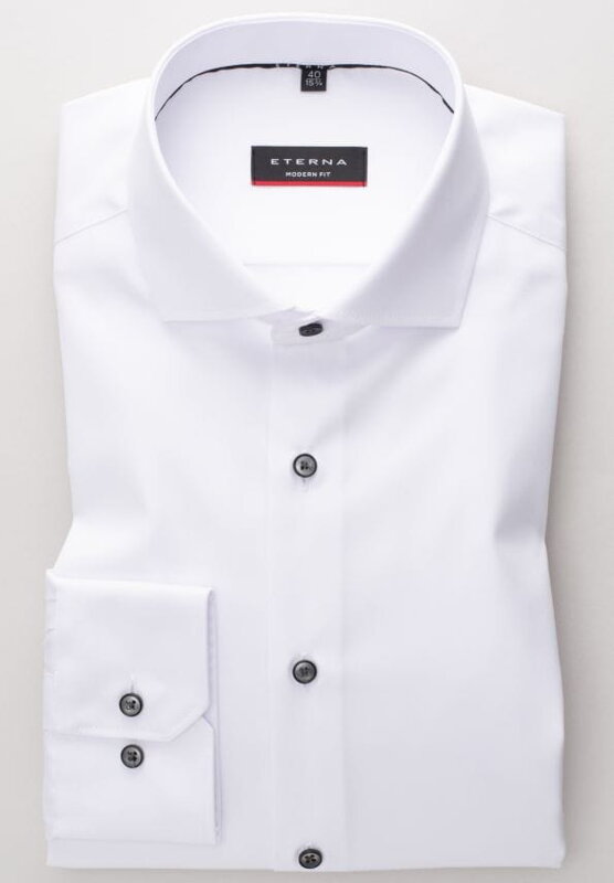 ETERNA Modern Fit pánska košeľa biela nie presvitajúca s čiernými gombíkmi Non iron Cover
