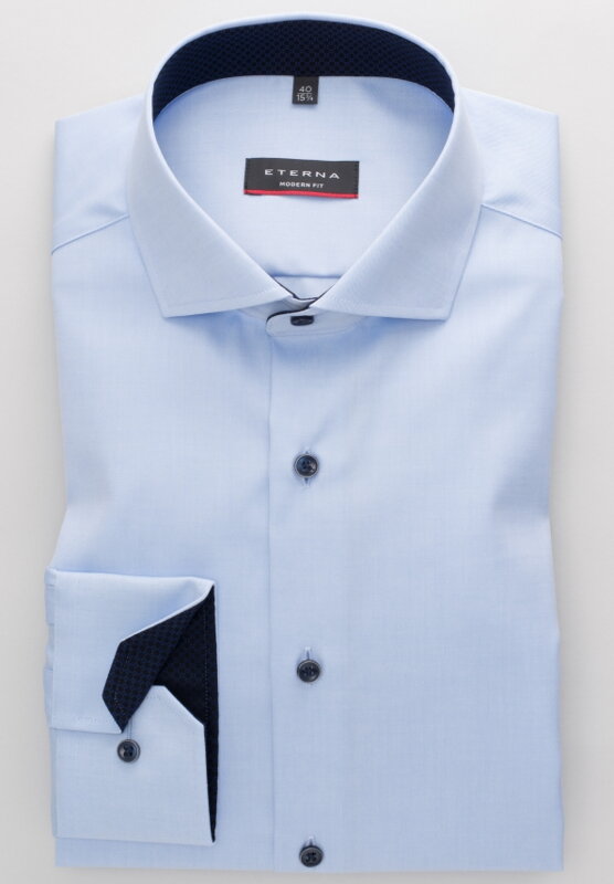 ETERNA Modern Fit pánska košeľa modrá nepriesvitná s tmavo modrým kontrastom Non iron