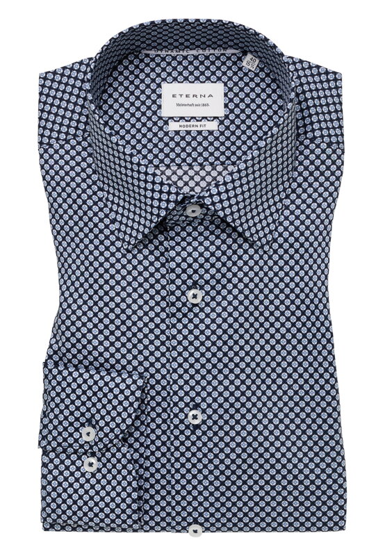 Vzorovaná nežehlivá košeľa ETERNA Modern fit Dynamic cotton v navy farbe