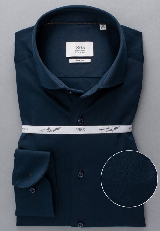 1863 BY ETERNA Jersey luxusná pletená pánska košeľa polnočná modrá Slim Fit super soft Easy Care 1863 BY ETERNA Jersey luxusná pletená pánska košeľa polnočná modrá Slim Fit super soft Easy Care