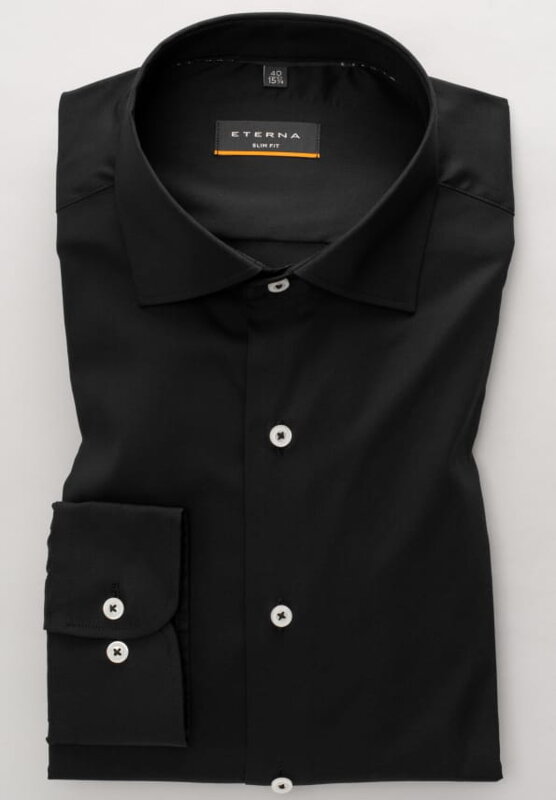 Pánska slim fit čierna košeľa ETERNA s dlhým rukávom stretch