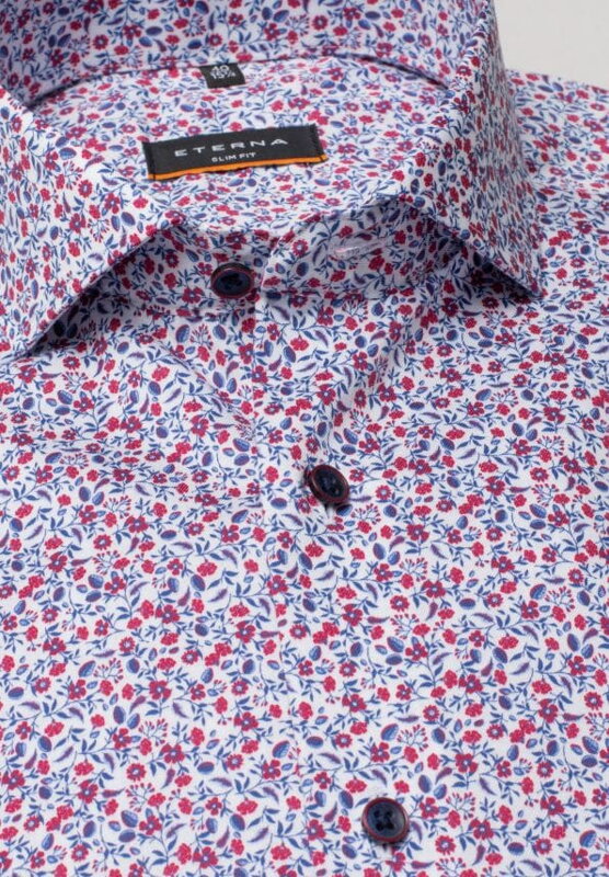 ETERNA Modern Fit košeľa dlhý rukáv 100% bavlna Non Iron červeno modrý kvetinový vzor