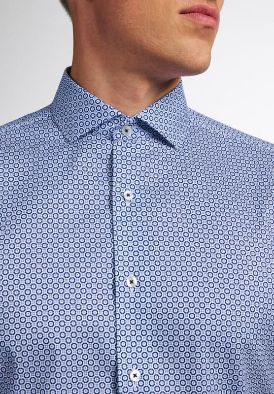 Pánska modrá vzorovaná strečová košeľa s dlhým rukávom ETERNA Slim Fit Easy Iron Pánska modrá vzorovaná strečová košeľa s dlhým rukávom ETERNA Slim Fit Easy Iron