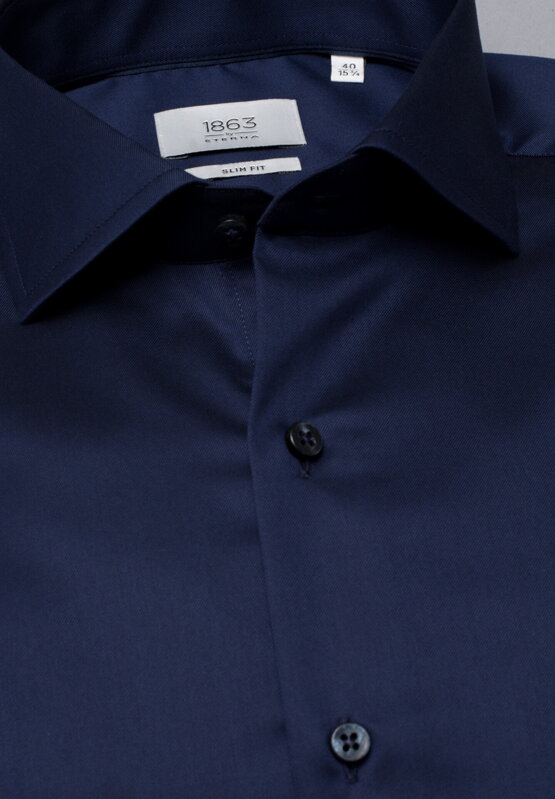 1863 BY ETERNA luxusná keprová košeľa polnočná modrá Slim Fit super soft Non Iron