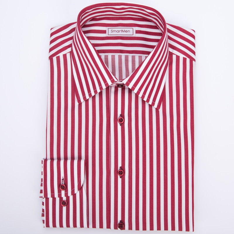 SmartMen pánska košeľa bordový prúžok Non Iron gombíky v kontraste Slim fit