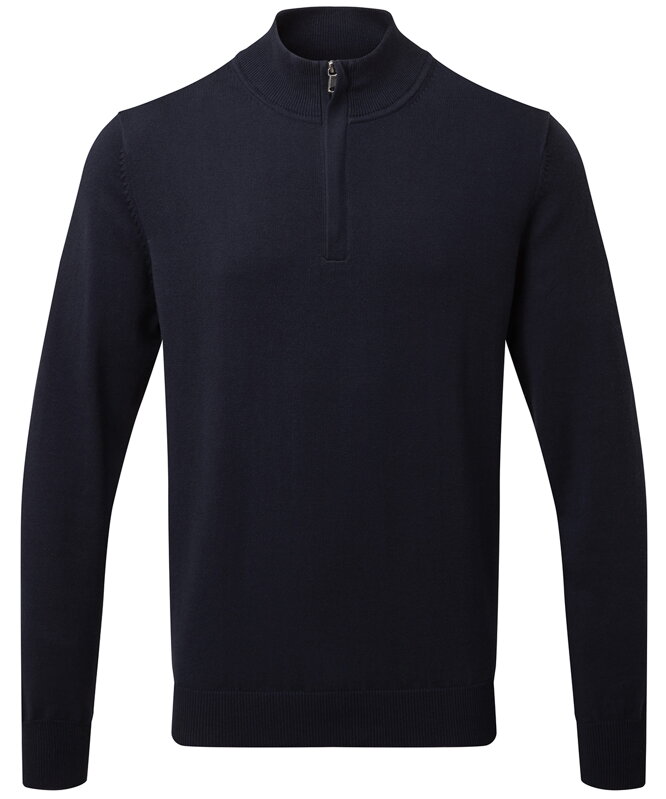 Pánsky elastický sveter zo zmesi bavlny 1/4 na zips Pánsky elastický sveter zo zmesi bavlny 1/4 na zips