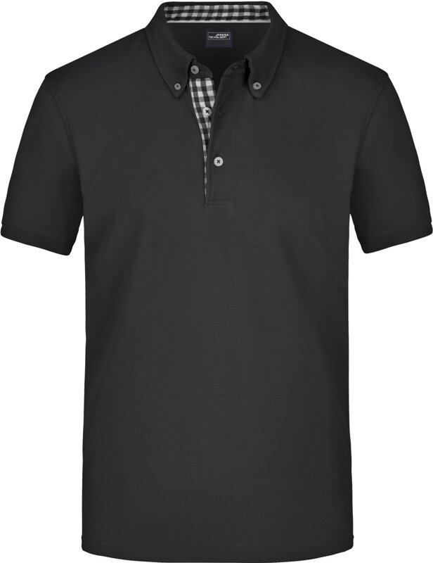 Pánská polo košile Button-down kostkovaný kontrast 100% česaná bavlna James Nicholson