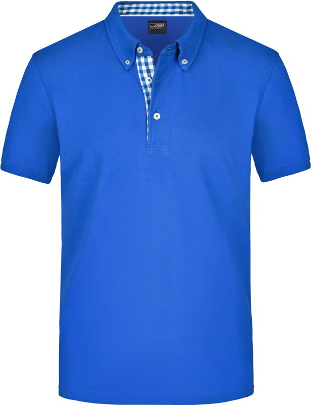 Pánska polo košeľa Button-down kockovaný kontrast 100% česaná bavlna James Nicholson