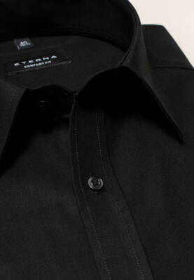 ETERNA Comfort Fit čierna košeľa pánska dlhý rukáv Popelín golier Kent