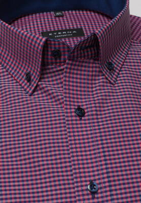 Button-down košeľa ETERNA Comfort Fit červeno modrá károvaná s kontrastom Non Iron Popelín - Krátky rukáv