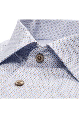 ETERNA Modern Fit pánska letná košeľa krátky rukáv modrý geometrický print popelín Easy Iron
