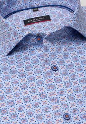 ETERNA Modern Fit pánska košeľa dlhý rukáv Herringbone s modrým & oranžovým vzorom Non Iron 43