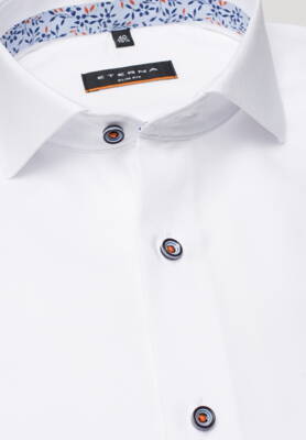 ETERNA Slim Fit pánska košeľa biela s modro oranžovým kontrastom stretch bavlna Non Iron
