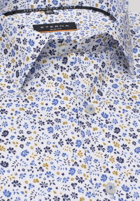 ETERNA Slim Fit košeľa dlhý rukáv modro okrový kvetinový vzor - elastická Easy Care