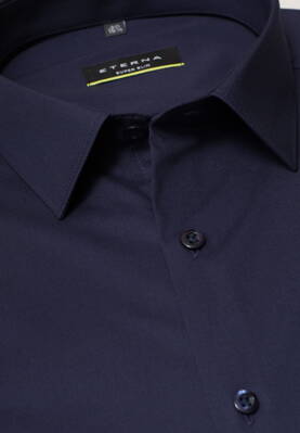 ETERNA Super Slim elastická košeľa pánska tmavo modrá nežehlivá úprava golier Mini Kent