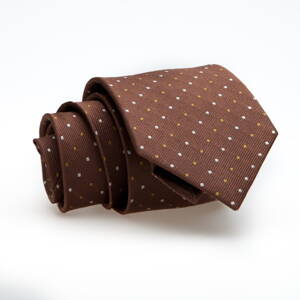 Luxusná hnedá kravata s bodkami