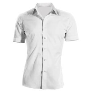 Pracovná košeľa pánska biela krátky rukáv 100 % bavlna s úpravou pre ľahké žehlenie