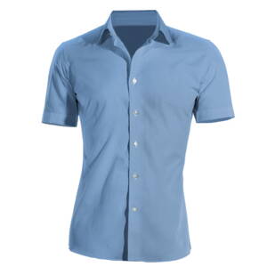 Firemná košeľa pánska modrá krátky rukáv 100 % bavlna s úpravou pre ľahké žehlenie