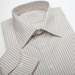 SmartMen pánska košeľa svetlo hnedá s prúžkami na bielom podklade Slim fit